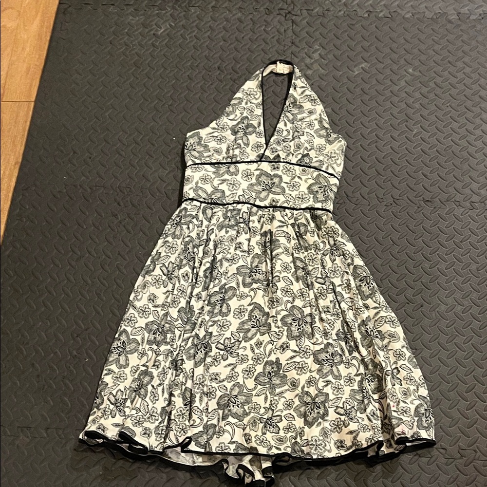 Floral Halter Dress - Black and White